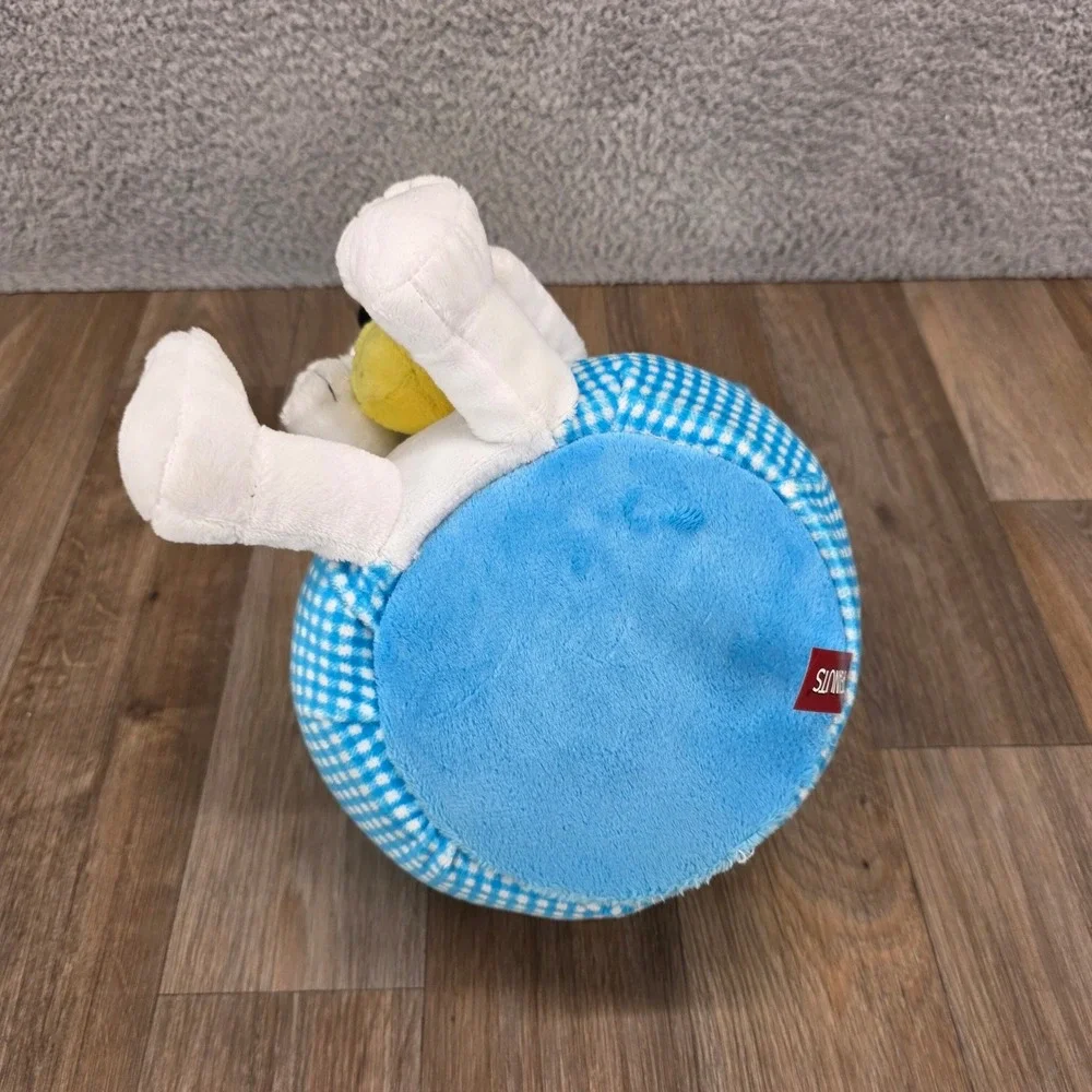 Peanuts Snoopy Plush Easter Basket Blue Gingham Bunny Ears Stuffed Animal 10in